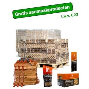 Halve pallet houtbriketten naar keuze + gratis aanmaakproducten t.w.v. € 23