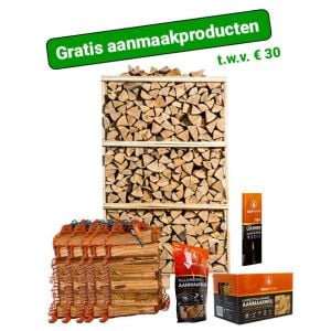 Hele pallet brandhout + gratis aanmaakproducten t.w.v. € 30