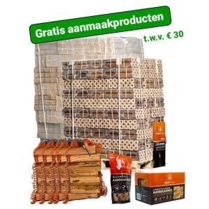 Hele pallet houtbriketten naar keuze + gratis aanmaakproducten t.w.v. € 30